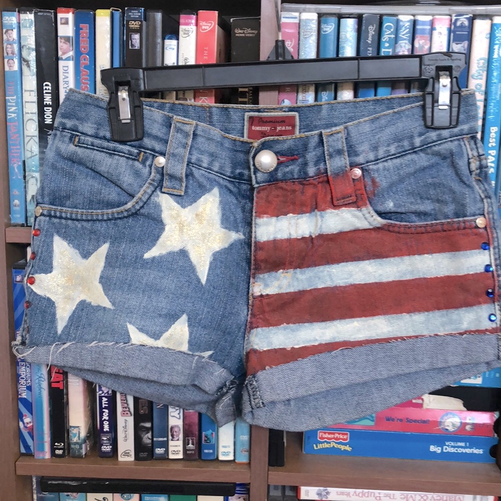 VTG Tommy Hilfger Denim Red Label Patriotic Denim Shorts Sz 1